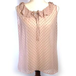 Loft Women's Sleeveless Top Polka Dot Sheer Ruffle Neck Medium